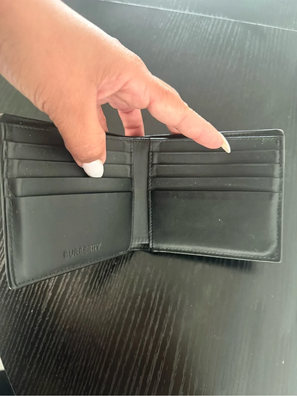 Burberry Blue TB Monogram Leather Bi-Fold Wallet